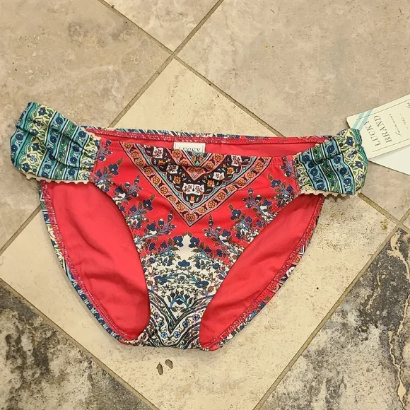 Lucky Brand Red and Green Paisley Bikini Bottoms - Picture 1 of 4